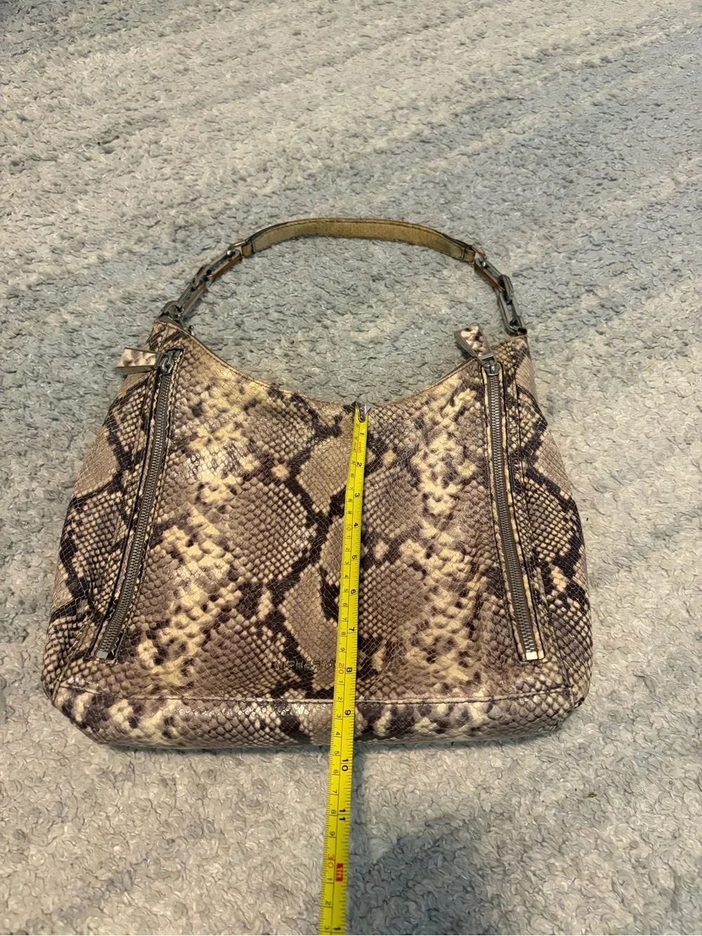 Michael Kors Snakeskin Python Print Hobo Shoulder Bag Silver Hardware Charm